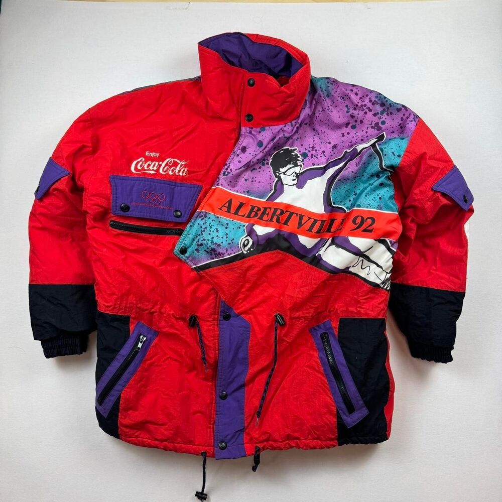 Vintage Red Coca-Cola Albertville 1992 Winter Olympics Ski Jacket Size XL